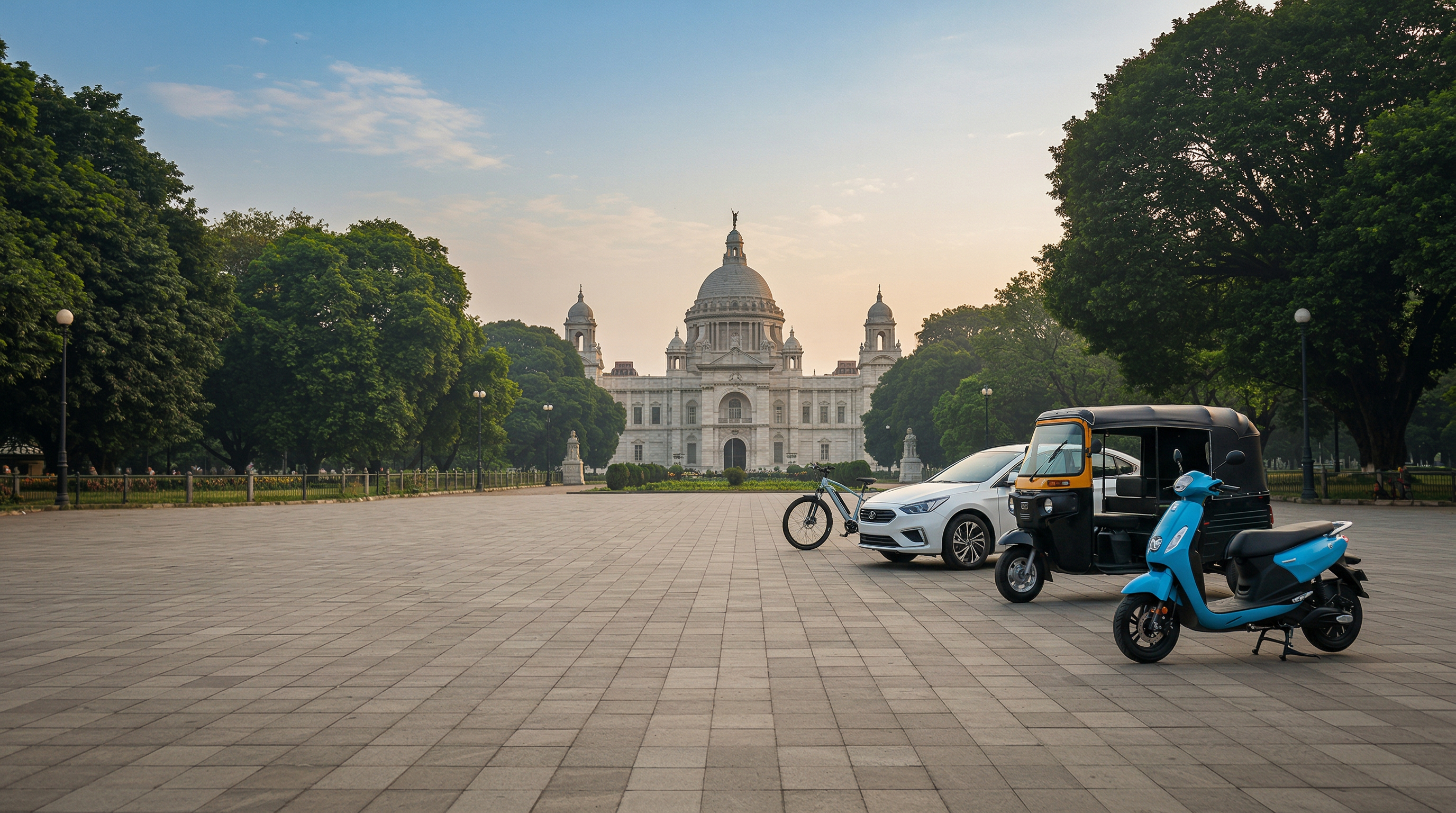 Electric scooter on an open Indian highway at sunrise — Rentablez EV rental software