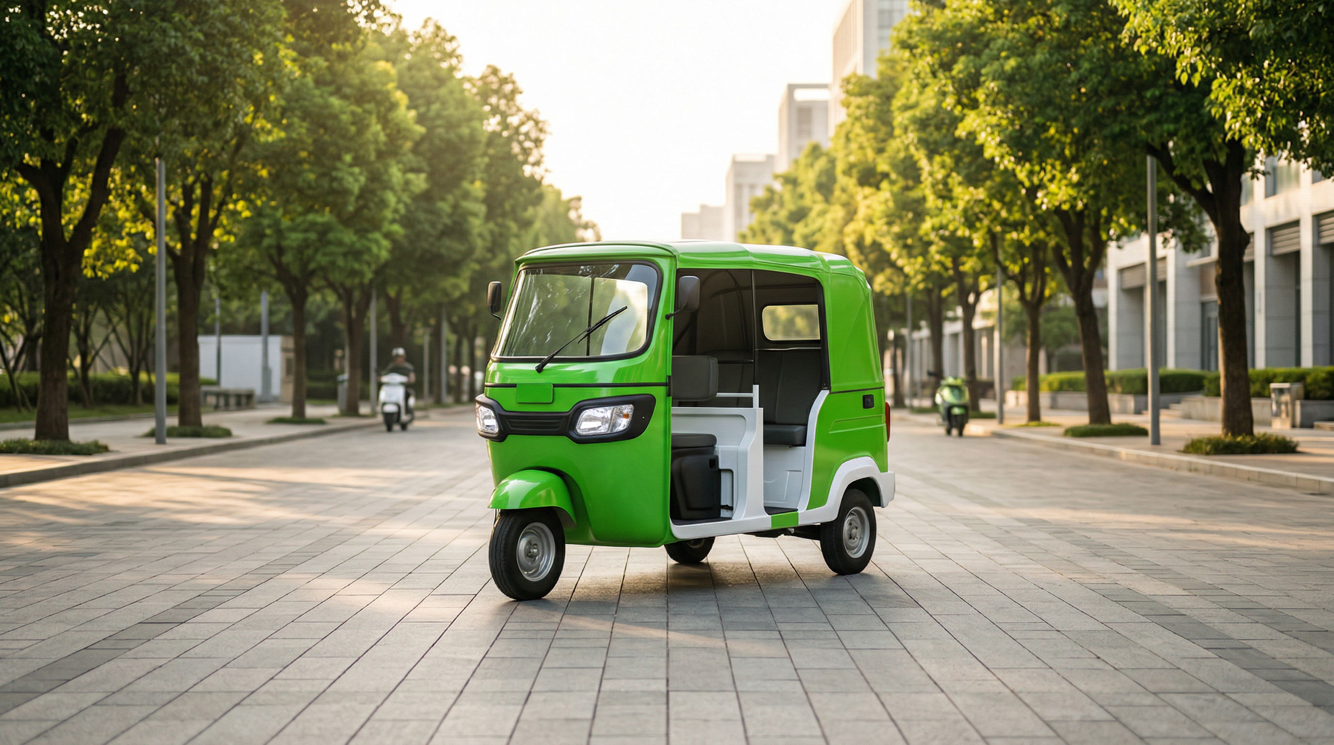Electric auto rickshaw being charged at an Indian charging station