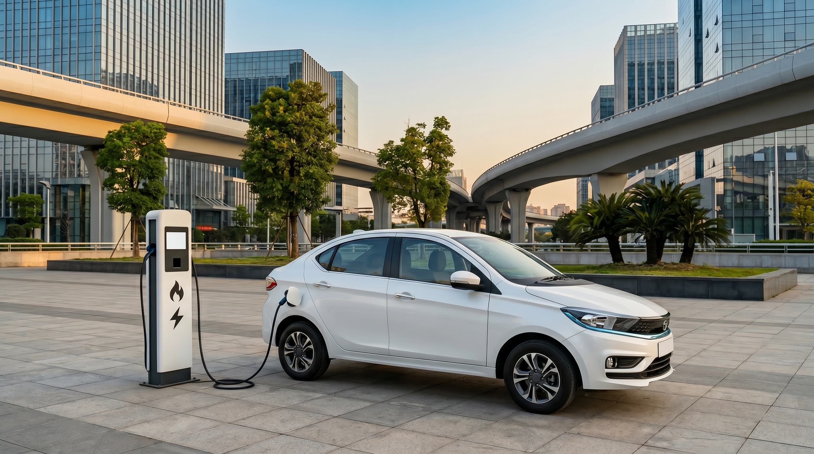 Electric car charging at an Indian EV charging point